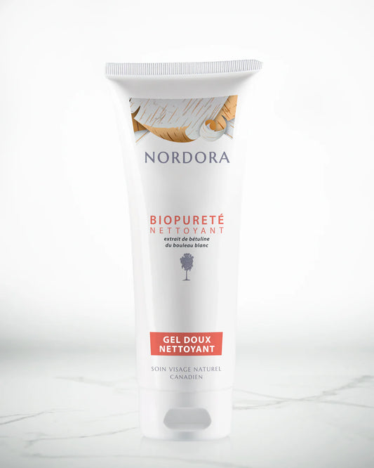 Gel doux nettoyant BioPureté de la marque canadienne Nordora, à l'extrait de bouleau blanc