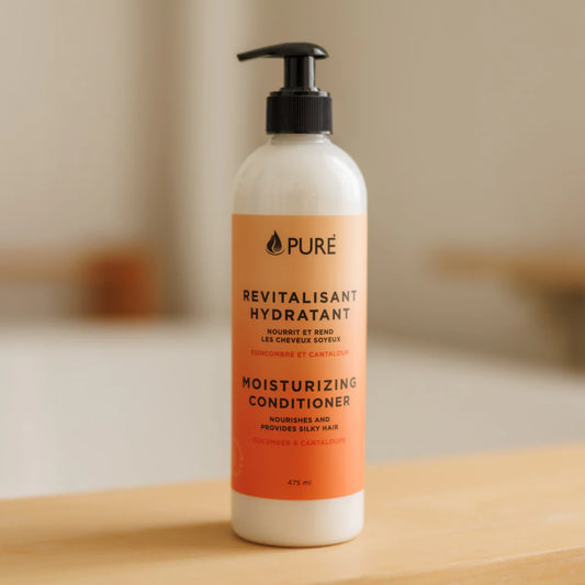 Revitalisant hydratant au baobab pour cheveux secs et frisés, de la marque québécoise PURE.