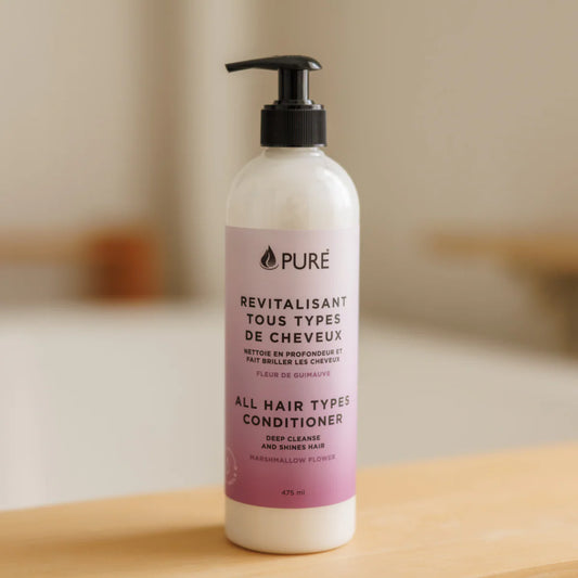 Revitalisant écologique pour tous types de cheveux PURE, au parfum de fleur de guimauve.